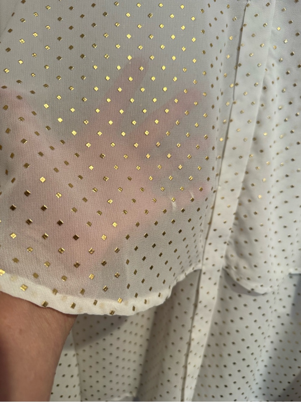 NY Collection White Layered Button Long-Sleeve Blouse with Gold Studded Detail - Picture 5 of 9